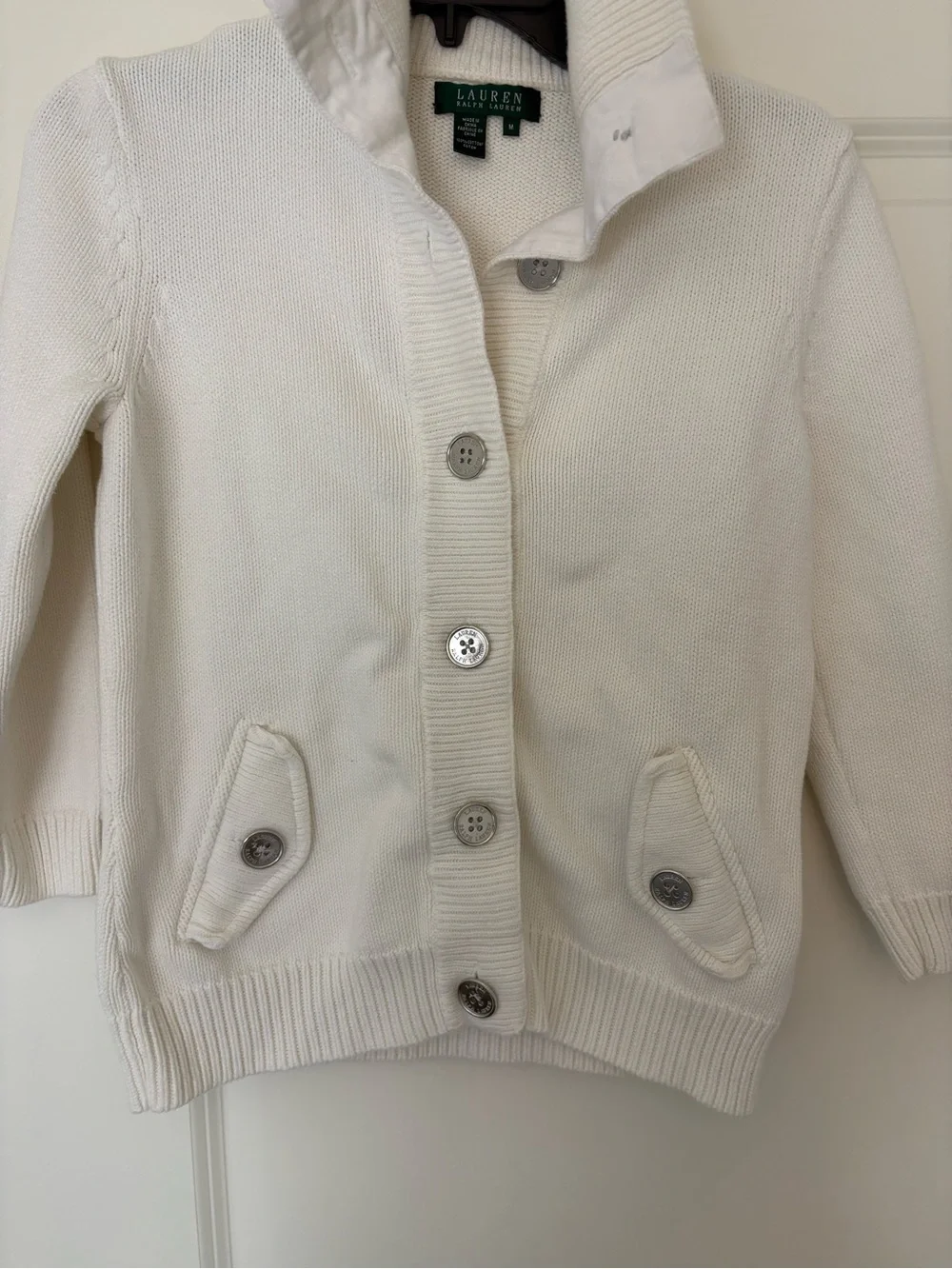Lauren Ralph Lauren Women’s White/ Cream Button-Up Knit Sweater